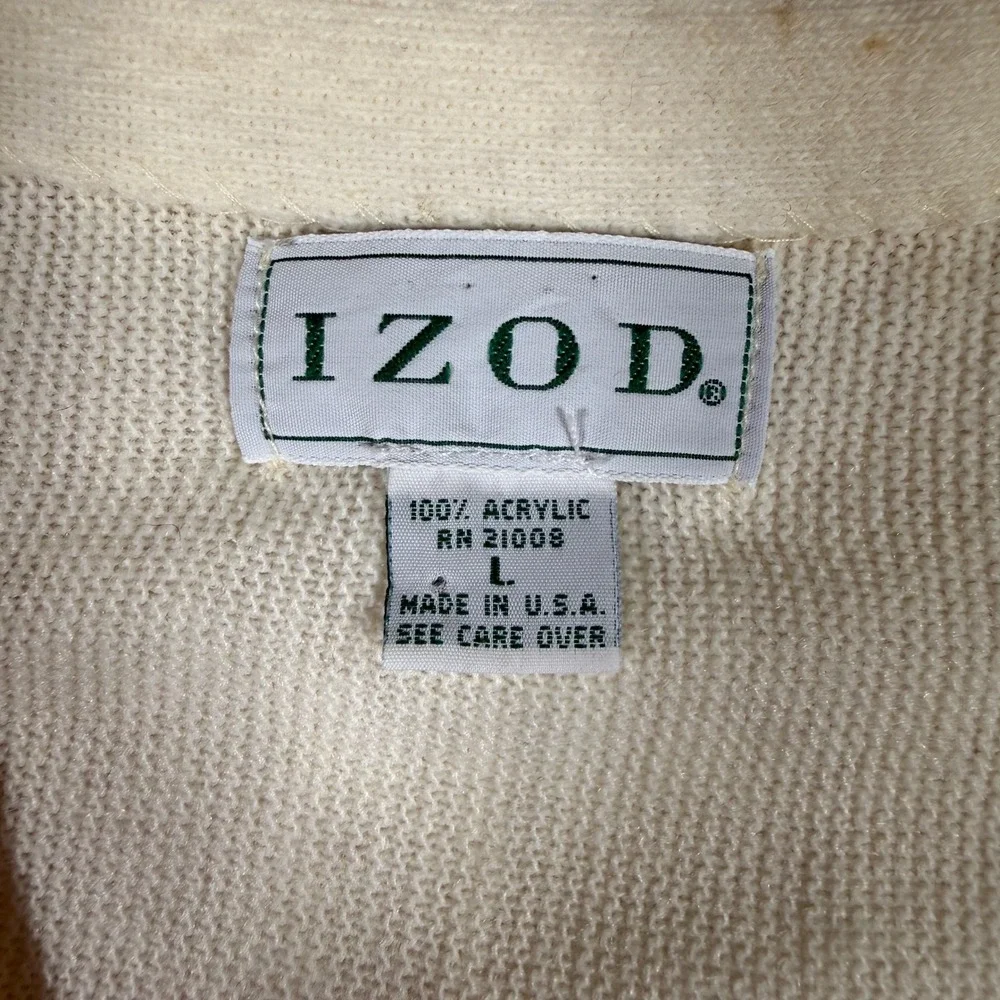 IZOD Cream‎ Cardigan Sweater Mens Large V Neck Button Down Long Sleeve USA